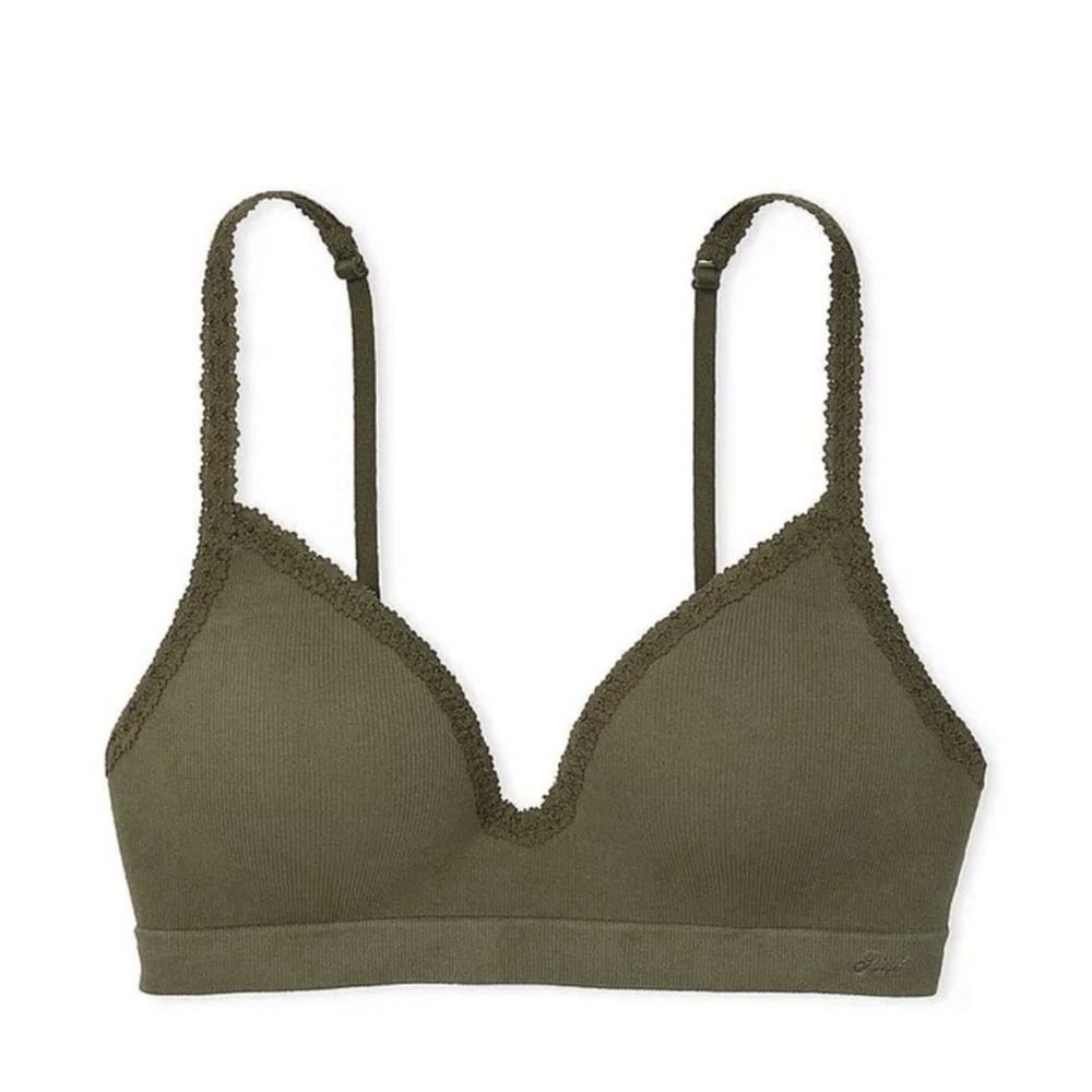 NWT Victoria's Secret PINK Bra Bralette Sz SMALL-DD Olive Green Wireless Padded